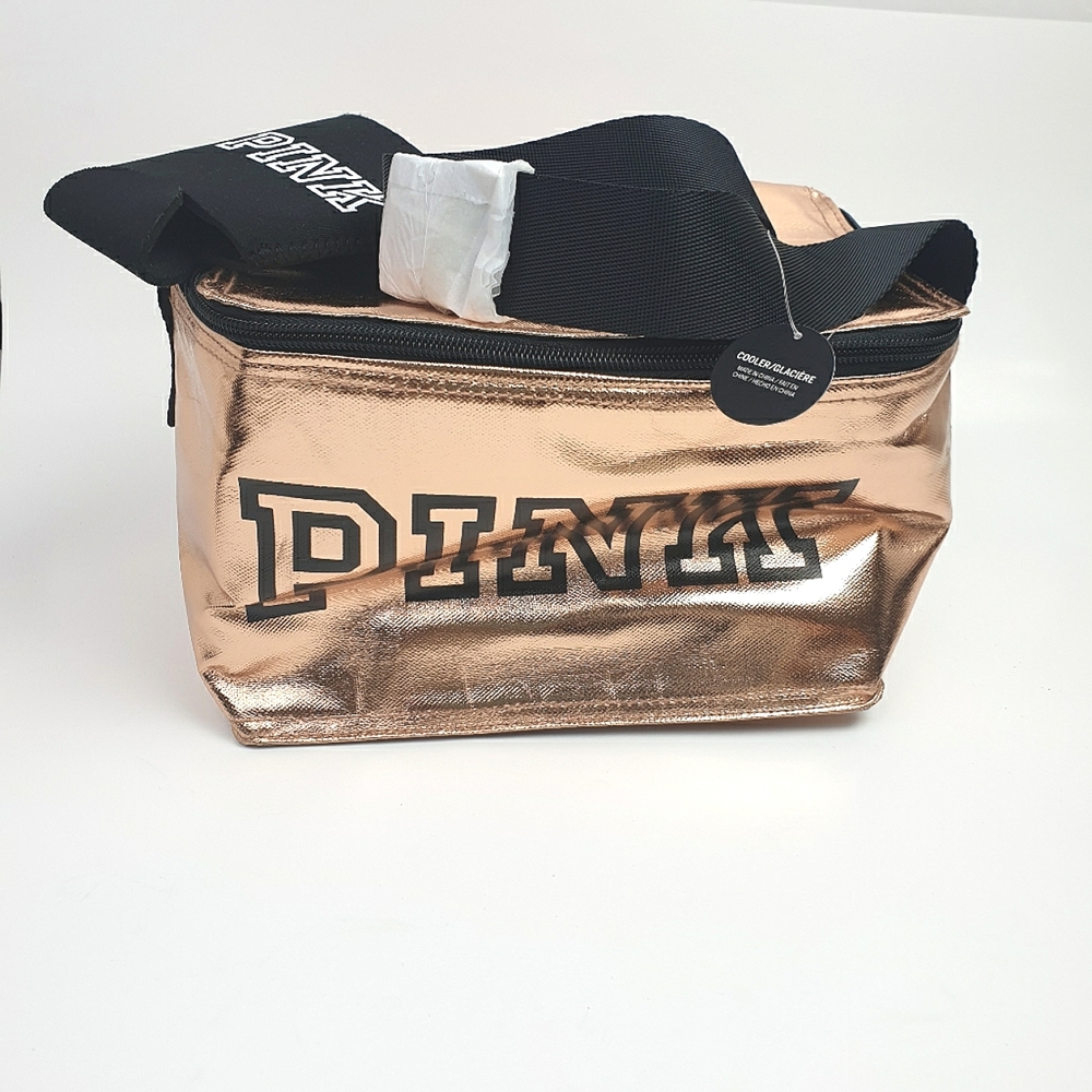 Victoria's Secret Pink Rose Gold Metallic Insulated Cooler Coozie tote